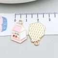 Pink milk carton and gold geometric alloy charms for DIY necklaces and bracelets - Pink Enamel Cherry Milk (21118) / 19x13mm