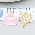Pink enamel heart envelope charm pendant in gold finish for DIY jewelry making - Pink Enamel Heart Envelope (21120) / 22x20mm