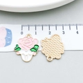 Pink rose cupcake alloy charm pendant with golden textured back for DIY jewelry - Pink Enamel Rose Cake (21122) / 20x18mm