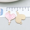 Pink heart enamel pendant with gold metal trim and 1.8cm width measurement detail - Pink Enamel Heart Lollipop (21124) / 25x20MM