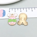Pink and green enamel Easter egg bunny pendant for DIY jewelry making and crafts - Mirror Flower Design (18602) / 17*22mm