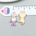 Easter gnome pendant with bunny ears in pink and purple enamel for DIY jewelry crafts - Pink Hat Gnome Charm (18604) / 15*26mm