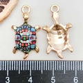 Colorful enamel sea turtle pendant charms with golden metal finish and top ring - Printed Turtle / Dark Blue