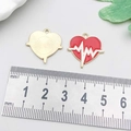 Red enamel heart pendant with white EKG line and gold textured heart charm for DIY jewelry - Red Enamel Heart 21*21mm (18891)