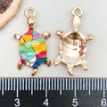 Colorful mosaic enamel turtle pendant in golden alloy for DIY jewelry bracelets - Printed Turtle / Colorful