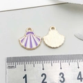 Striped purple shell pendant charm for DIY jewelry making with gold finish and measurements - Shell / Purple