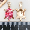 Pink and red turtle alloy pendant with gold plating and enamel grid for DIY jewelry - Printed Turtle / Rose Red