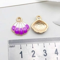 Shell shaped enamel alloy pendant charms with purple white stripes for DIY jewelry - Shell / Purple