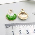 White and green shell enamel pendant with gold trim for DIY jewelry, 18mm width - Shell / Green