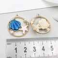 Blue shell and pearl alloy pendant charm for DIY jewelry with size reference - Starfish Shell / Blue