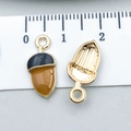 Pendentif gland doré en alliage avec émail marron pour la création de colliers - Pomme de Pin Émaillée Marron (9962)