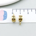 Golden cylindrical jewelry beads with black spiral S-pattern and top hanging loop - Antique Gold Spiral S Bead (14337)