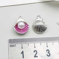 Pink enamel shell charm with pearl accent and silver metal finish for DIY jewelry - Pearl Shell / Pink