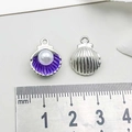Silver alloy seashell charm with purple enamel and pearl inlay for DIY jewelry - Pearl Shell / Purple