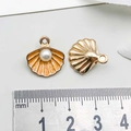 Golden shell alloy pendant with orange enamel and pearl for DIY jewelry making - Shell / Orange