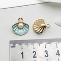 Light blue enamel shell charm with faux pearl and gold plating for DIY jewelry making - Shell / Lake Blue