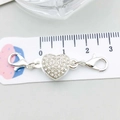 Silver heart magnetic clasp with rhinestones and lobster claws for DIY jewelry - Silver Rhinestone Heart Magnetic Lobster Clasp (21202)