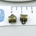 Antique bronze alloy barrel charm with striped texture and hanging loop for DIY jewelry - Antique Bronze Drum Striped (20670)