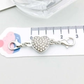 Chiusura magnetica a cuore in argento con strass e doppi moschettoni per gioielli fai da te - Chiusura Moschettone Magnetica Cuore Strass (21204)
