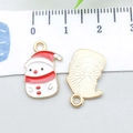 Pendentif bonhomme de neige DIY avec chapeau rouge, émail et dos en métal doré - Bonhomme de Neige en Émail Blanc (21051) / 17*12mm