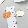 Orange enamel pumpkin charm for DIY jewelry making with gold-tone back and measurement scale - Thanksgiving Pumpkin (19202)
