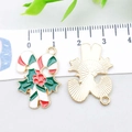 Pendentifs sucre d'orge en émail rouge et blanc avec houx vert pour création bijoux DIY - Canne en Sucre de Noël en Émail Vert (21054) / 24*12mm