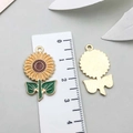 Sunflower alloy charm with yellow petals and green leaves for DIY jewelry making - Thanksgiving Sunflower (19208)