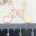 Detail showing musical note pendants in pink enamel and gold texture with size scale - Pink Enamel Music Symbol (19*12mm)