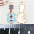 Macro view of blue enamel guitar charms showing front and back for DIY jewelry making - Lake Blue Enamel Guitar (23*10mm)