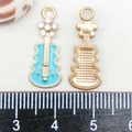 Detail of blue enamel violin pendant with tiny rhinestones and measurement ruler - Lake Blue Enamel Guitar with Rhinestone (22*9mm)