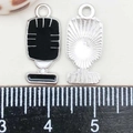 Detail of vintage microphone alloy charm with black oil drip and size reference - Black Enamel Microphone (19*9mm)