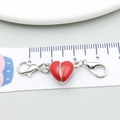 Chiusura magnetica a cuore rosso con bordo argento e moschettoni per gioielli DIY - 42*10mm / Rosso