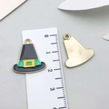 Black enamel top hat charm with green ribbon and golden metal back for DIY jewelry - Green Strip Hat (19220)