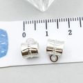 Silver alloy drum beads with embossed stripes and hanging loop for DIY jewelry making - Bright Silver Drum Striped (20680)