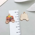 Enamel pumpkin carriage pendant in orange and yellow zinc alloy for DIY jewelry - Pumpkin Cart (19326)