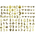 Colección de 100 dijes vintage de aleación dorada con animales y estrellas para DIY - 100 Estilos Mixtos (SN1015) / Paquete de 100 / Oro antiguo