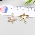 Pink and white starfish pendant in alloy and gold-plated finish with scale - Starfish / Pink