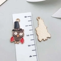 Enamel owl charm in red and gold finish showing front and honeycomb textured back details - Magic Hat Owl (19337)