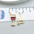 Red wine glass charm pendant in gold alloy finish with red enamel for DIY jewelry - Red Enamel Wine Glass