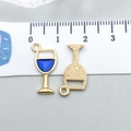 Ciondolo calice di vino in smalto blu placcato oro per collane fai da te - Calice da Vino (11964)