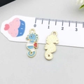 Sky blue seahorse enamel charm with red heart and gold plating for DIY jewelry - Seahorse / Lake Blue