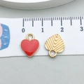 DIY jewelry gold plated heart pendants with red enamel finish and leaf texture - Red Enamel Heart