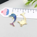Blue enamel dolphin pendant and gold metal charm with measurement scale reference - Dolphin / Blue