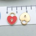 Red heart padlock charm in alloy enamel with gold back for DIY jewelry crafting - Red Enamel Heart Lock