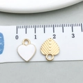 White enamel heart and golden textured leaf pendants for DIY jewelry making - Wide Heart Key