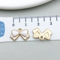White enamel bowknot pendant charm with gold metal frame and hanging loop for DIY jewelry - Wide Bowknot