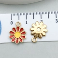 Red and yellow enamel daisy flower charms with gold finish for DIY jewelry crafting - Red Enamel Small Daisy
