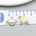 Golden planet charm with white enamel marble texture for DIY jewelry making - Planet Shape