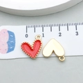 Red heart enamel flower pendant in gold alloy finish for DIY necklace and jewelry - Red Enamel Beaded Heart