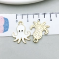 Golden octopus charms with white enamel and size reference for DIY jewelry making - Octopus Shape